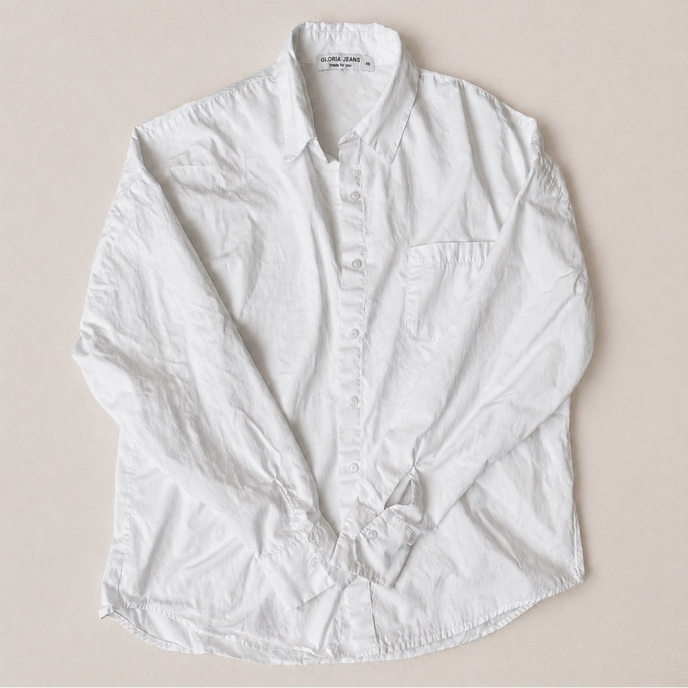 Gloria Jeans White 100% Cotton Button Up Shirt XS Minimal Classic